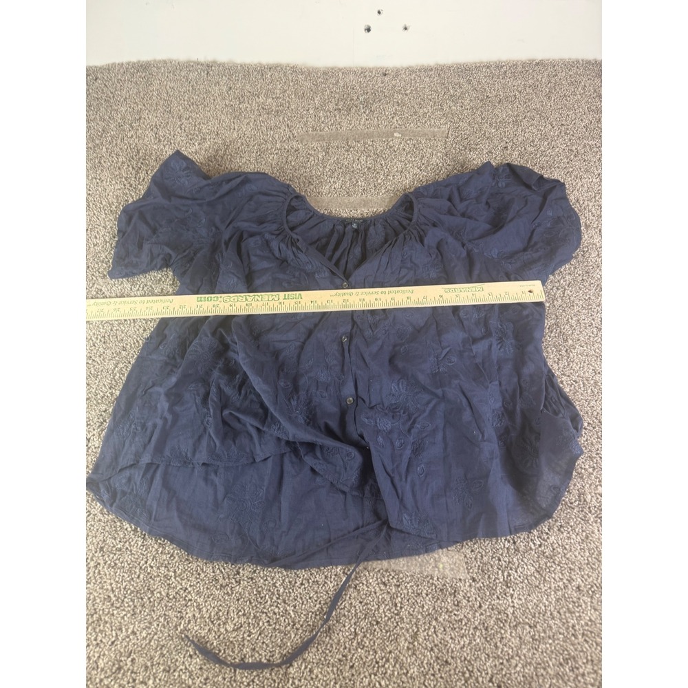 Lucky Brand Navy Blue Embroidered Cotton Button Front Blouse Boho Top Womens M - Picture 5 of 6